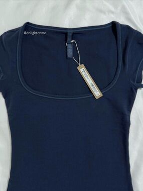 Skims Cotton Jersey Scoop Neck T-Shirt in Navy XXS